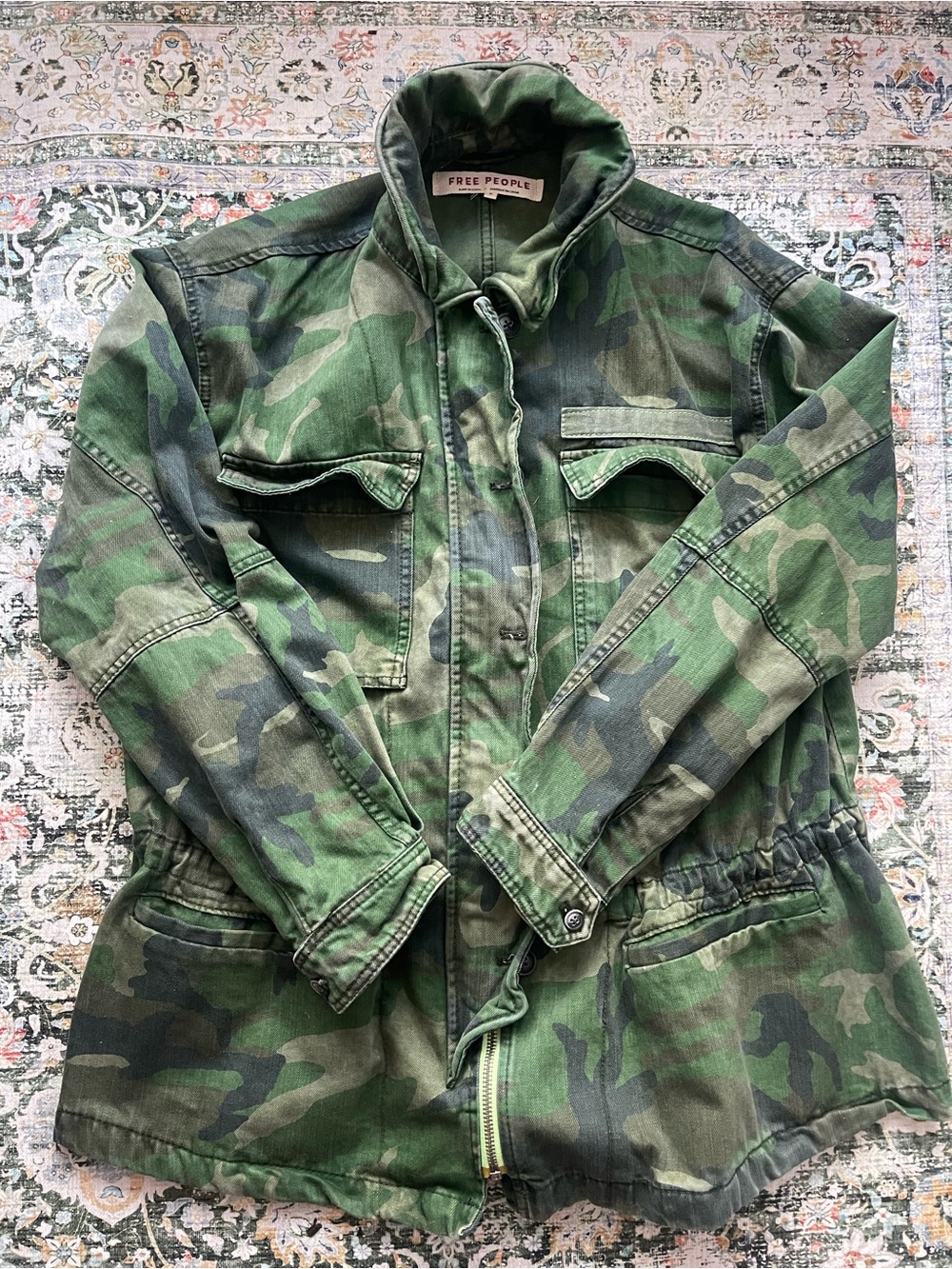 Free People Olive Green Camouflage Utility Jacket